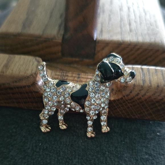 Jewelry - Rhinestone Black & Gold Dog Brooch Pin - Sparkling Pet Silhouette Accessory